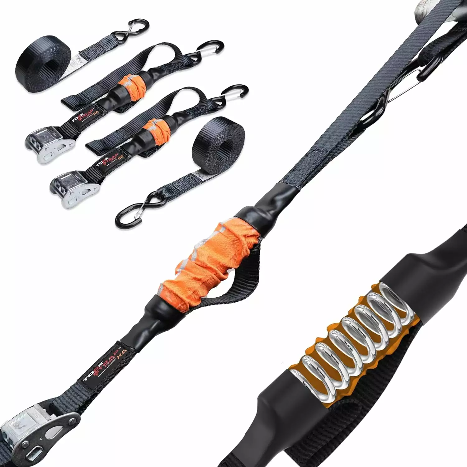 TorkStrap HD750 14x1.5 Inches Spring Loaded Tie Down Straps 4-Pack 2250 lbs Max Load Motorcycles and Kayaks 2