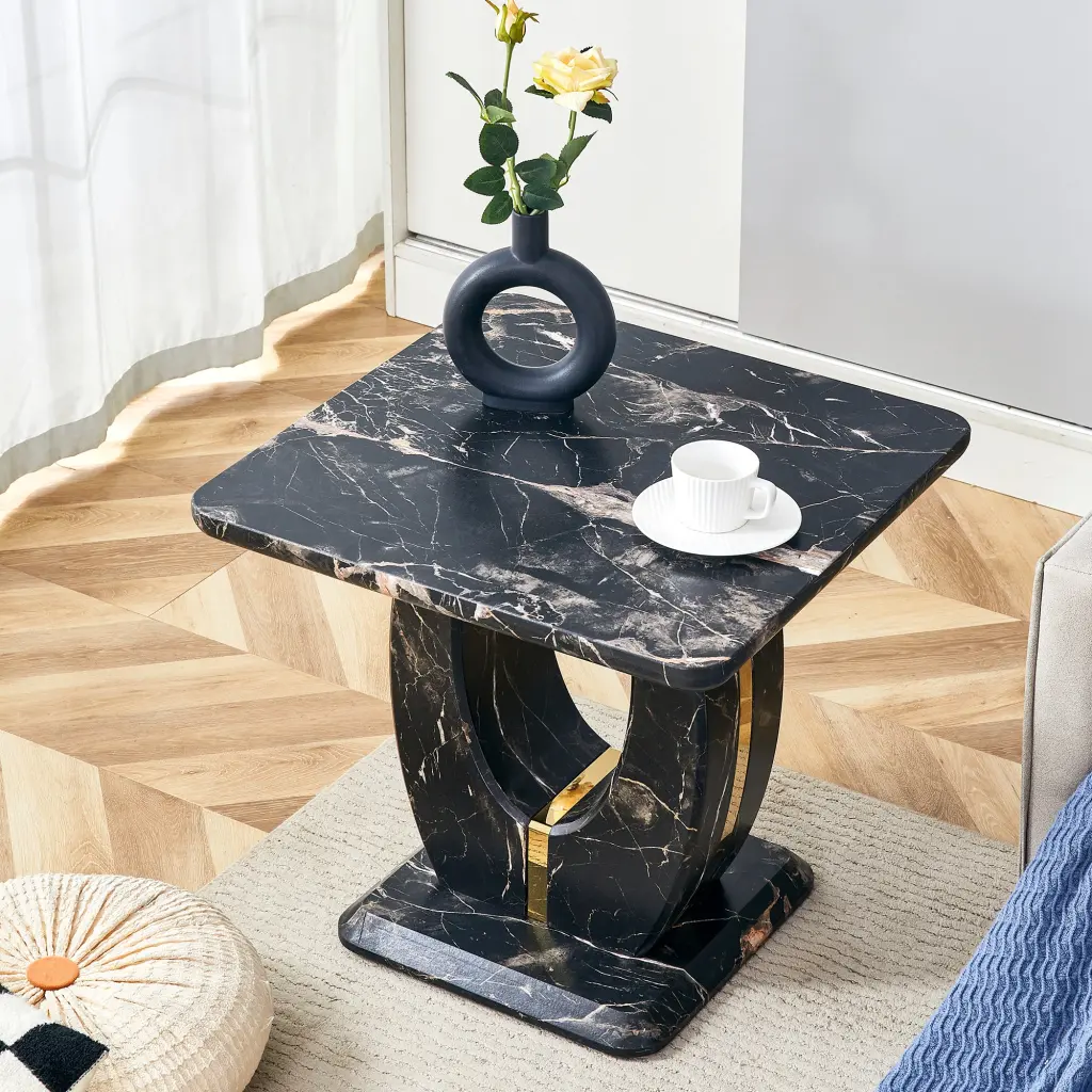 Modern Minimalist Black Marble Patterned MDF Square Coffee Table Living Room droom w-1151