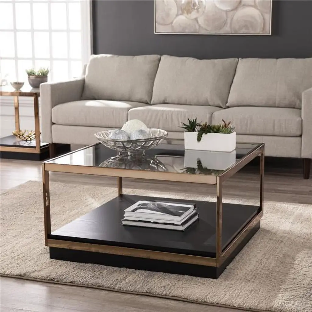33 Champagne Glass Solid Manufactured Wood Square Coffee Table Gold Fancy Fixtures