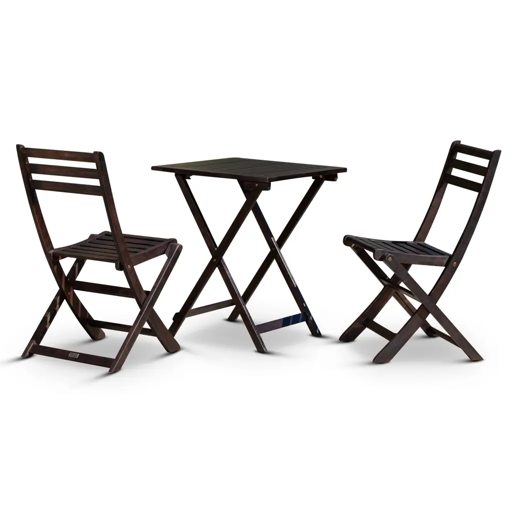 3 Piece Eucalyptus Bistro Set Square Espresso Finish Outdoor Furniture dty home