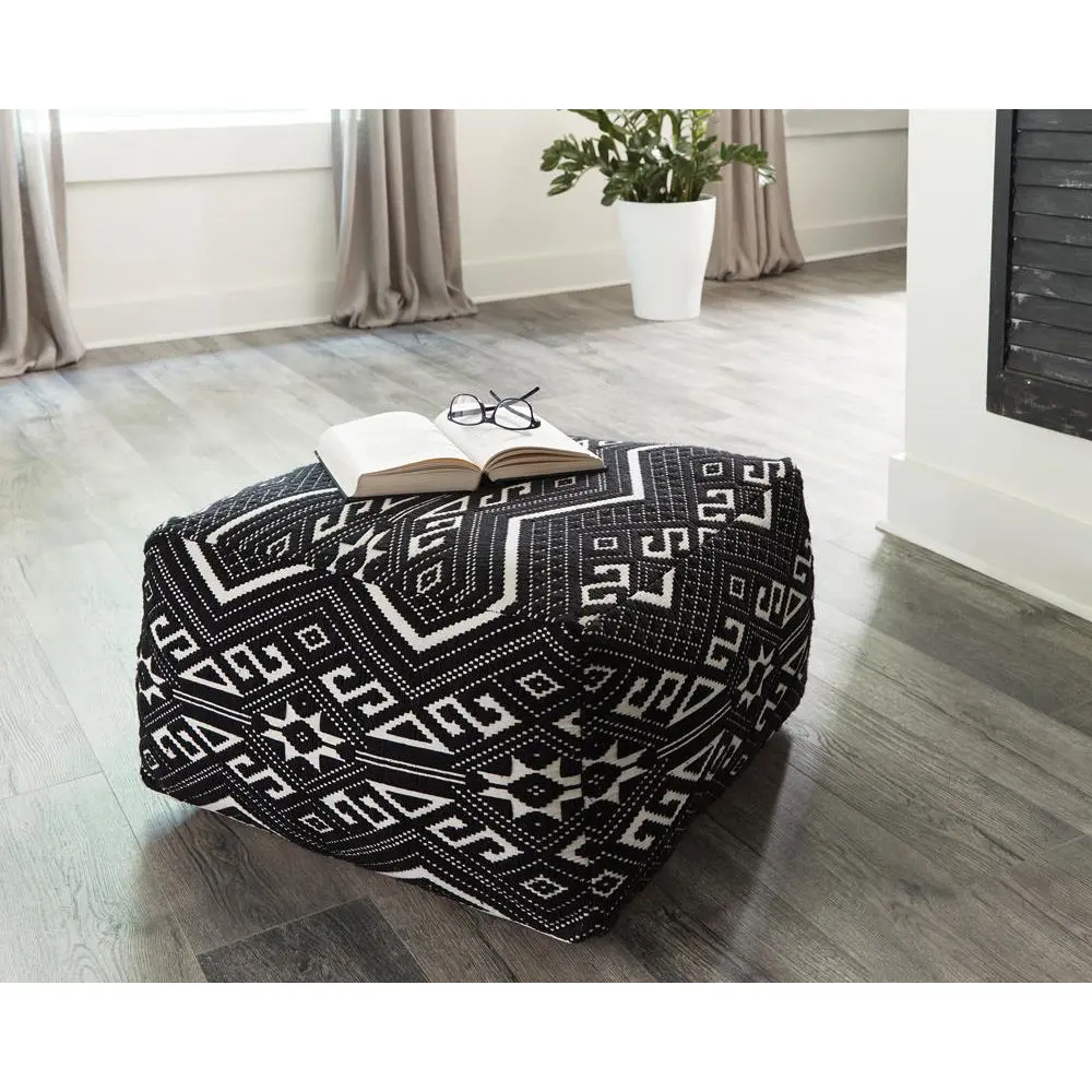 Black And White Square Accent Stool Black Cotton Or Cotton Blend Prima furniture max