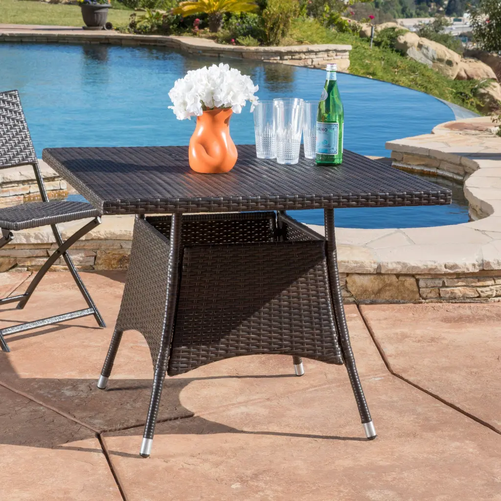 Corsica Square Dining Table Brown Polyethylene Modern Outdoor Indoor Kitchen Table nh-comfortcove