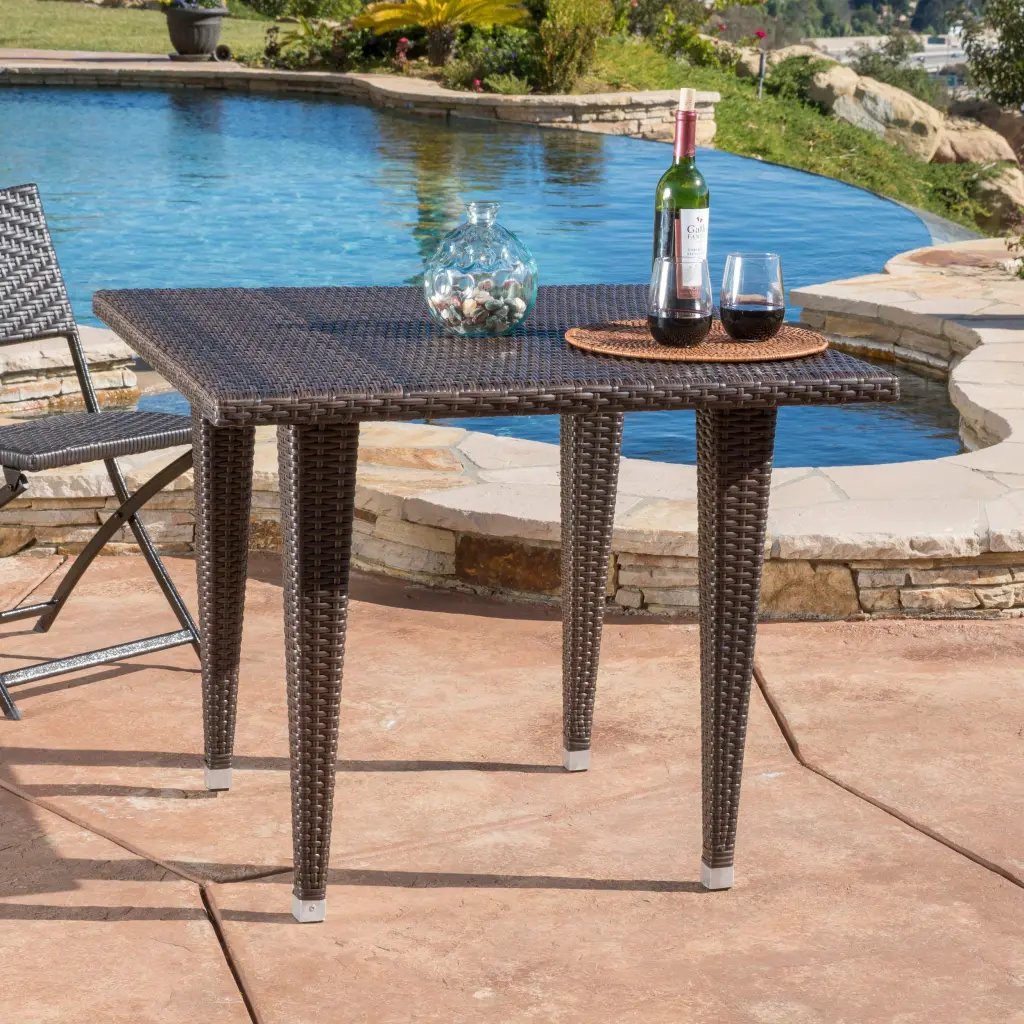 Dominica 35Inch Square Table PVC Brown Multi Iron Base nh-vivalux