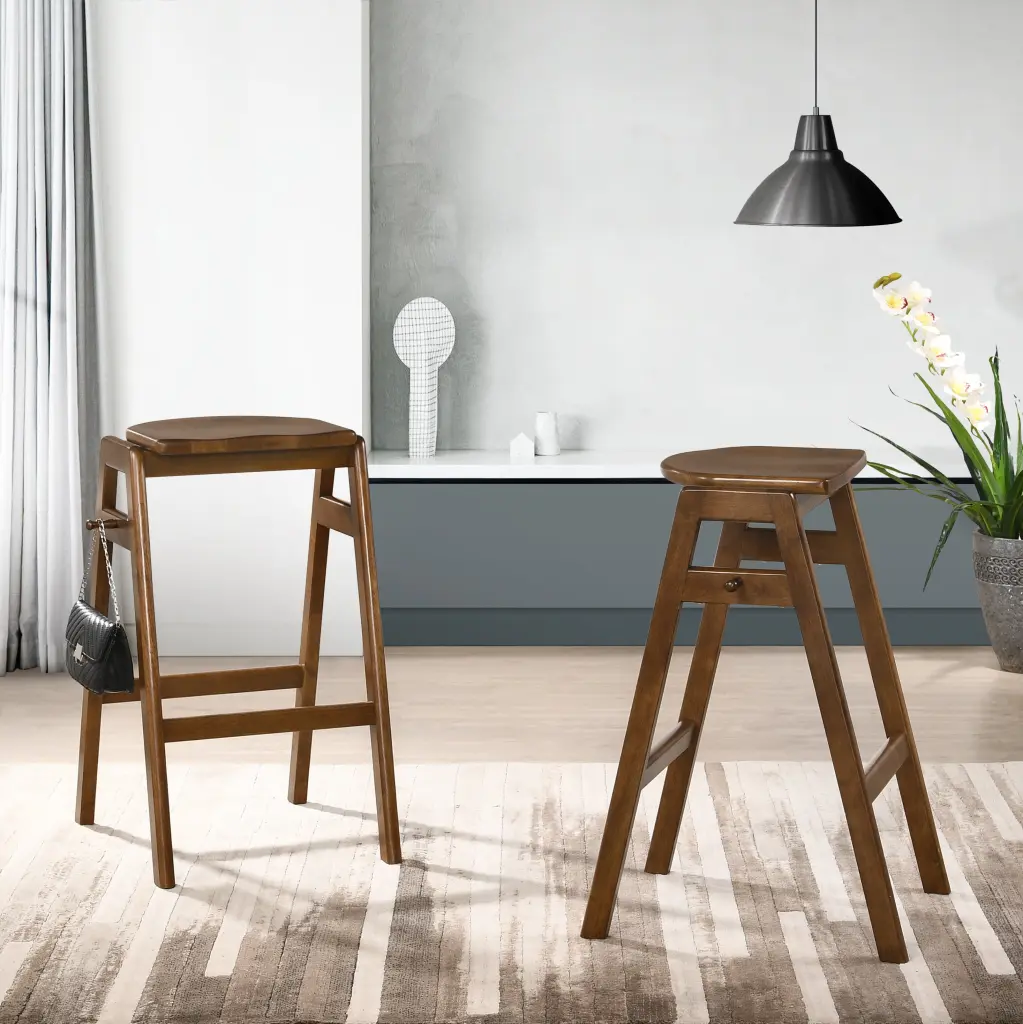 Malvern Mid Century Modern Timber Stackable Barstools Set 2 Brown Wood hz
