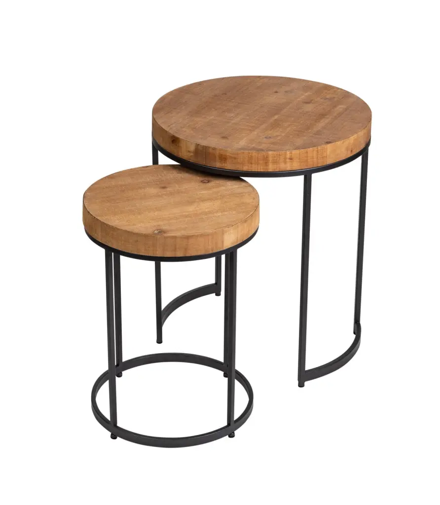 HomeView Design Modern 19 Round Wood Patch Nesting Table Stacking Set Metal Frame Set 2