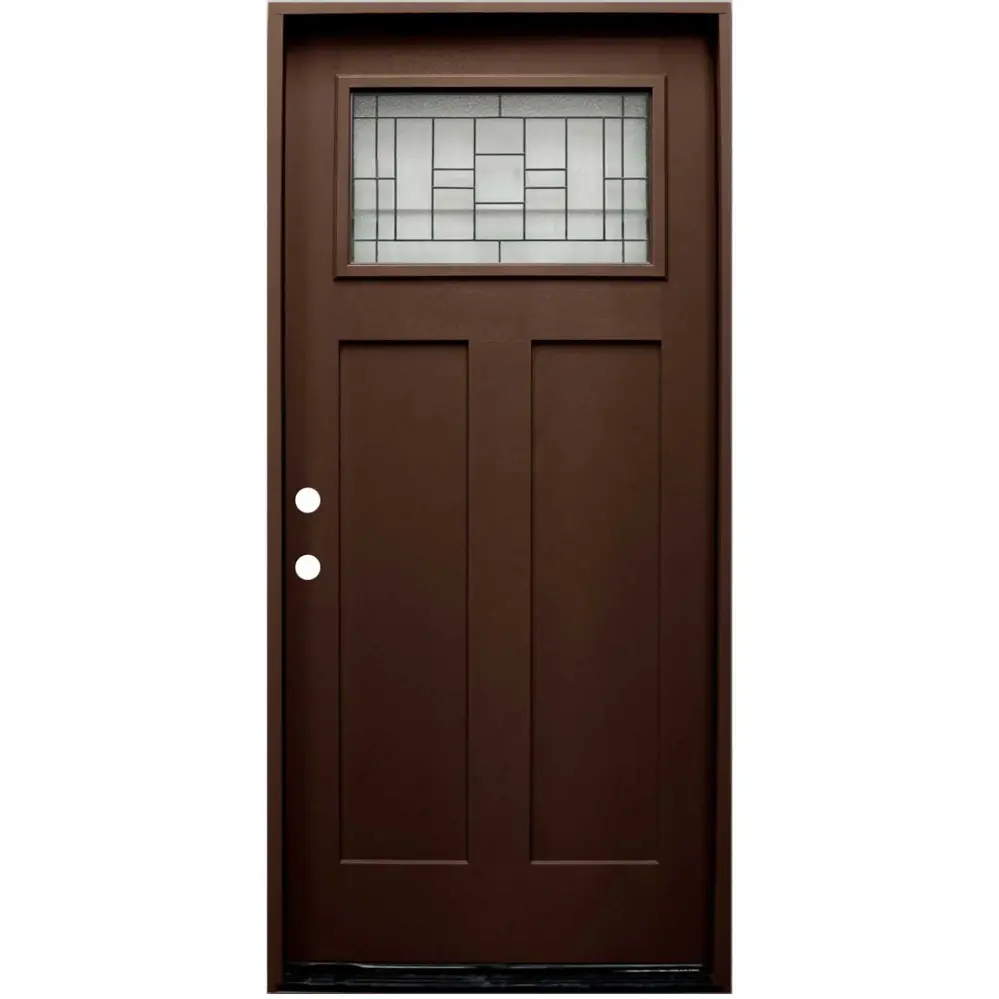 Hometown 36 . x 80 . 1/4 Lite Decorative Glass Stained Dark Walnut Prehung Grp Exterior Door Brickmold