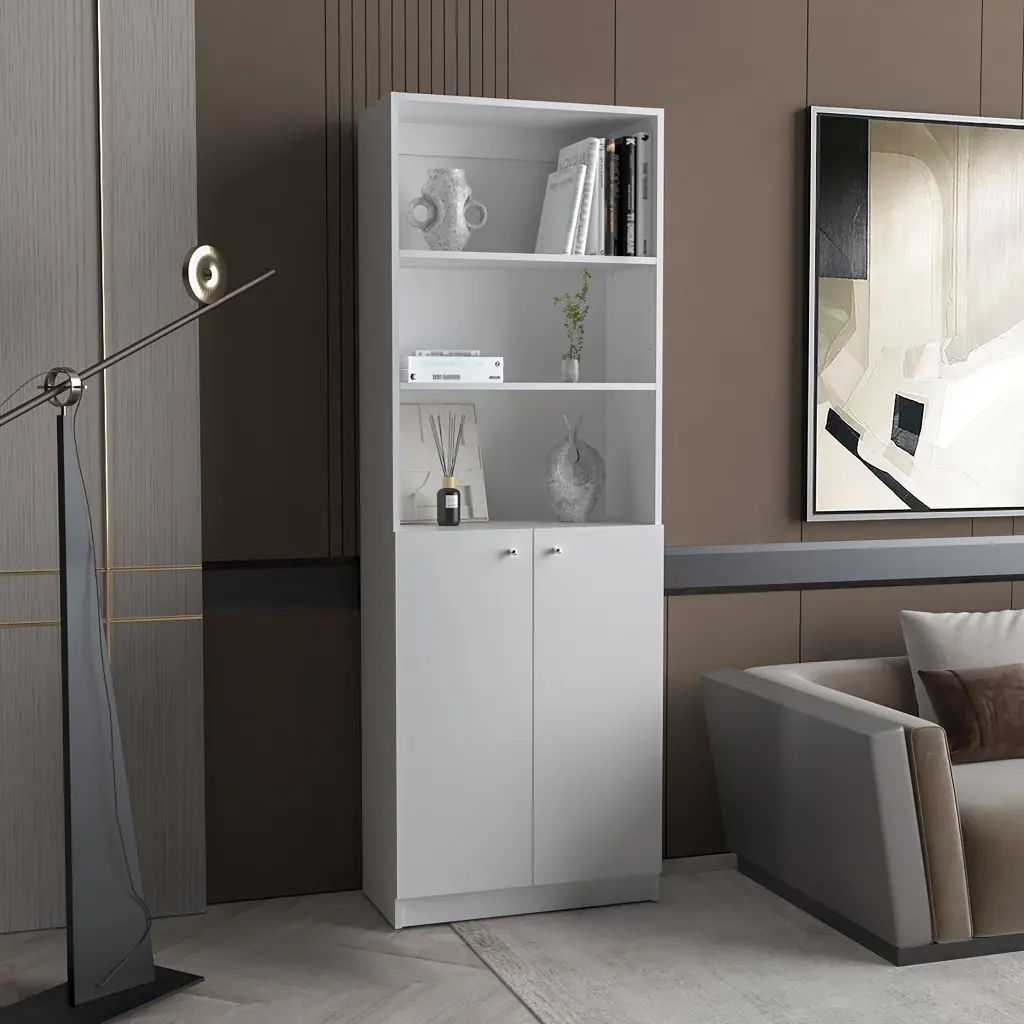 Zachary White 2 Door Bookcase 3 Shelf Horizontal Primary Storage furniture max