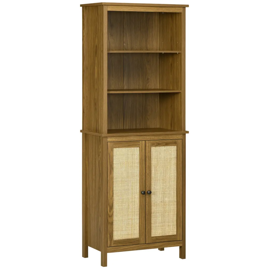Homcom Tall Bookcase Cabinet and Open Shelves Walnut Finish aosom business