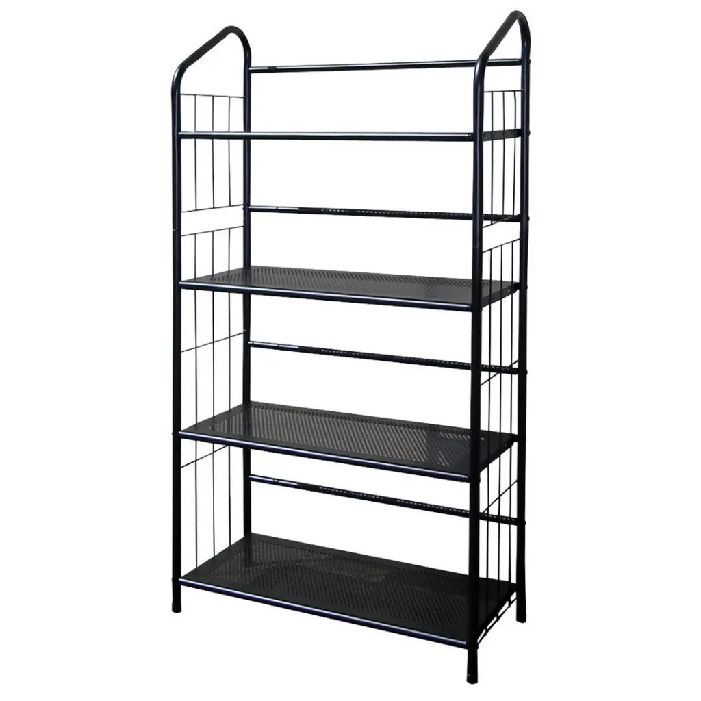 49" Tall 4 Tier Metal Standing Book Shelf, Black Finish Black Wood california home