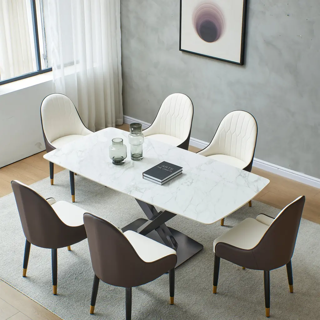 Sintered Stone Dining Table 6 Chairs Carrara White Modern Set montary