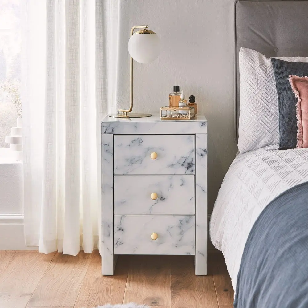 Tempered Crystal Nightstand Stone Nightstand 3 Drawers Side Table hongsing furniture