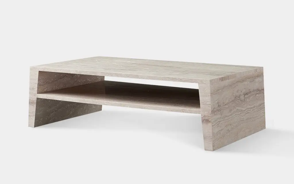 Mofit Home Jonquil Travertine Rectangle Coffee Table Modern Elegant Living Room Furniture