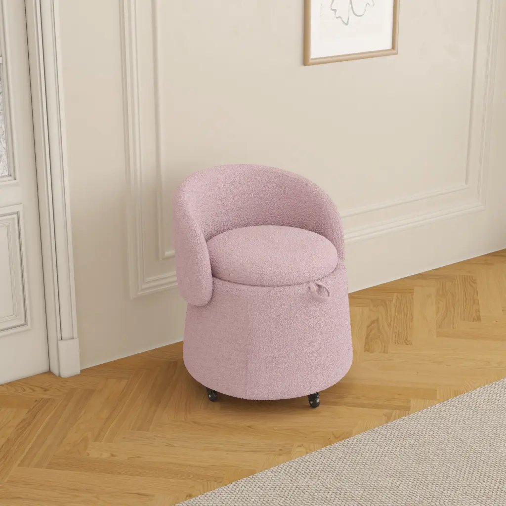 Multi Practical Stool 23 Inches Movable Storage Pink Teddy Fleece Kids ylf fff