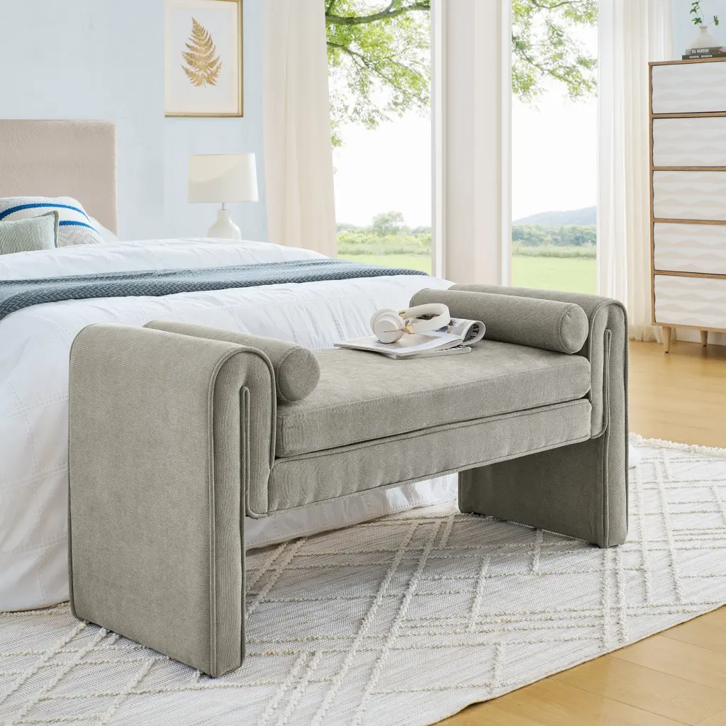 Bedroom Storage Stool Linen Fabric Large Storage Space chuangyuan smart home