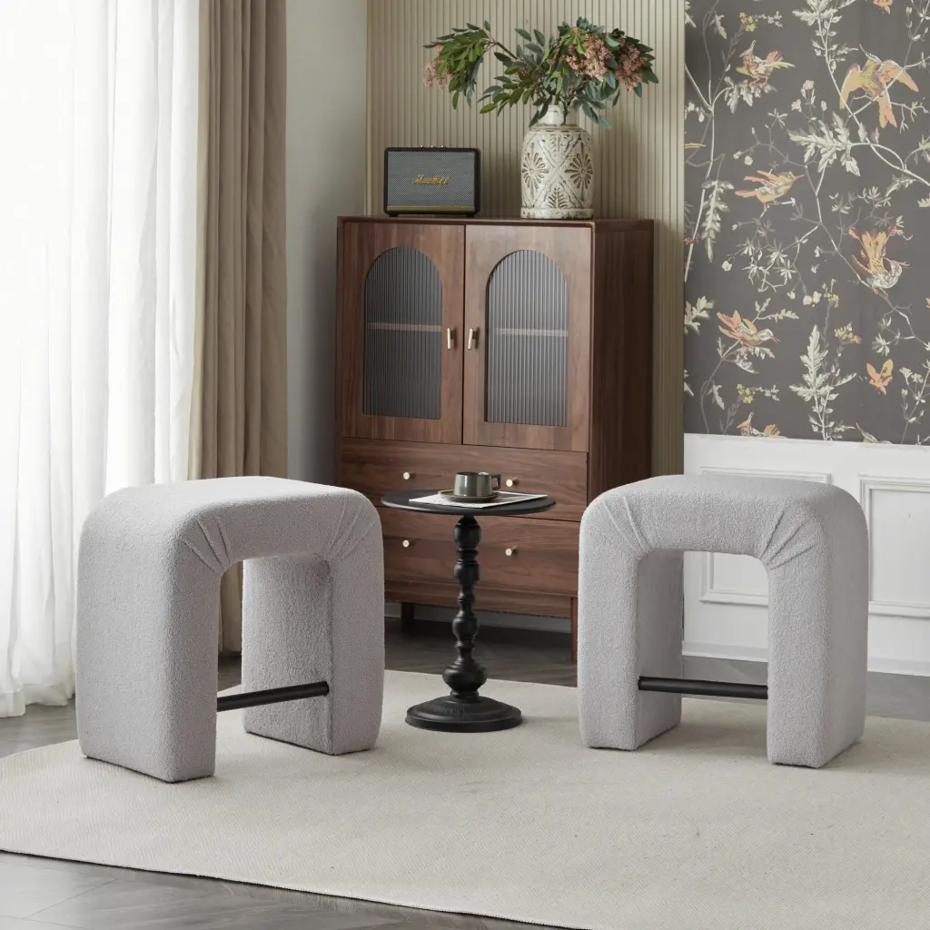 24 Inch Boucle Stool Set 2 Dining Kitchen Island Grey nh-onfind