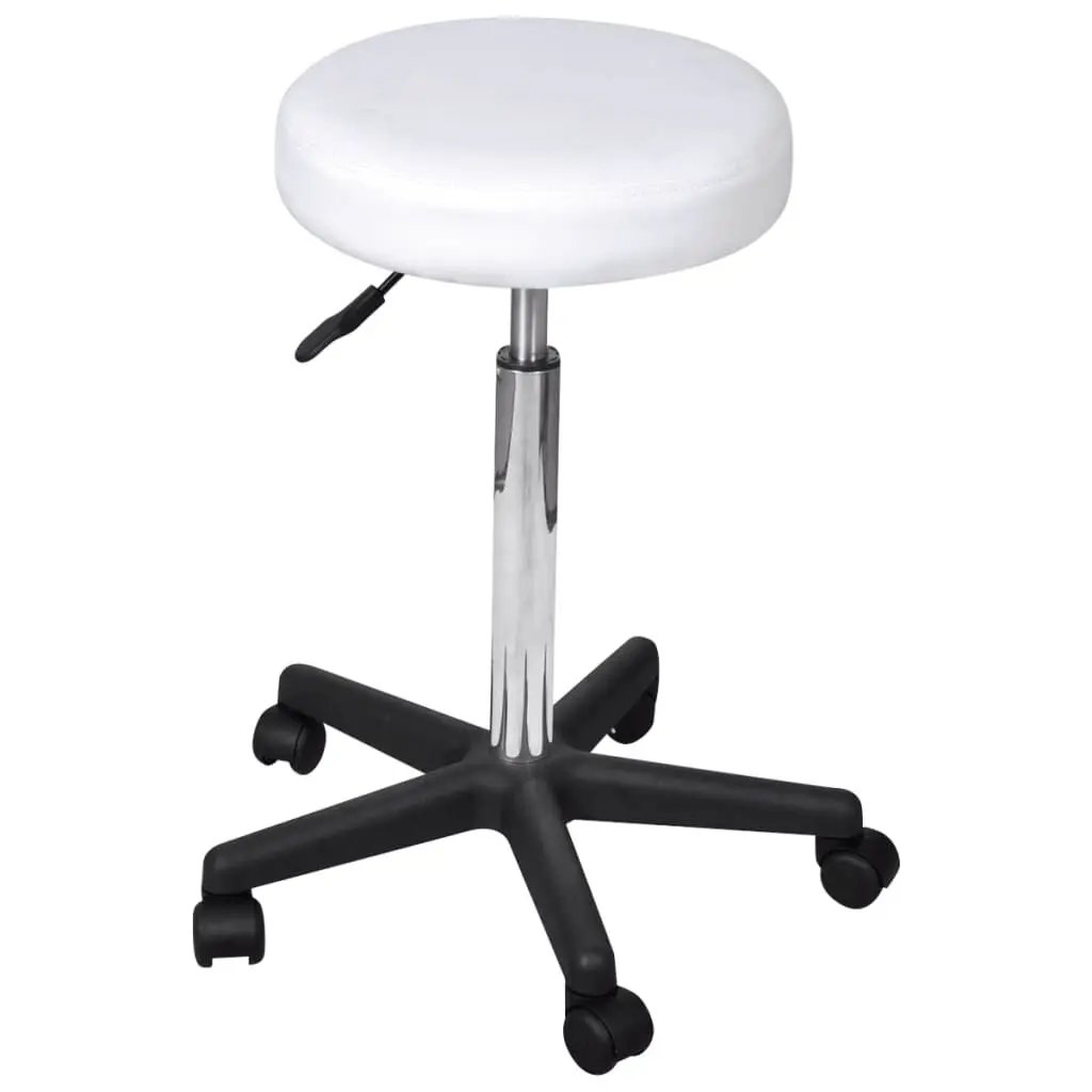 Office Stool White Faux Leather Adjustable Height Swivel Chair