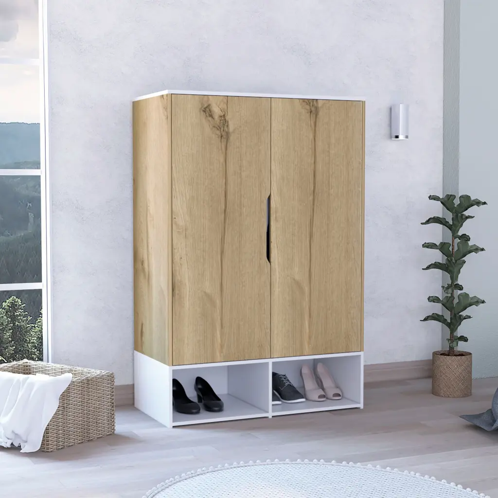 Rosie Armoire Two Open Shelves Double Door Five Shelves Hanging Rod rta mubles colombia