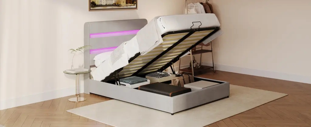 Upholstered Platform Queen Size Hydraulic Storage Bed, Lift Up Storage bed best