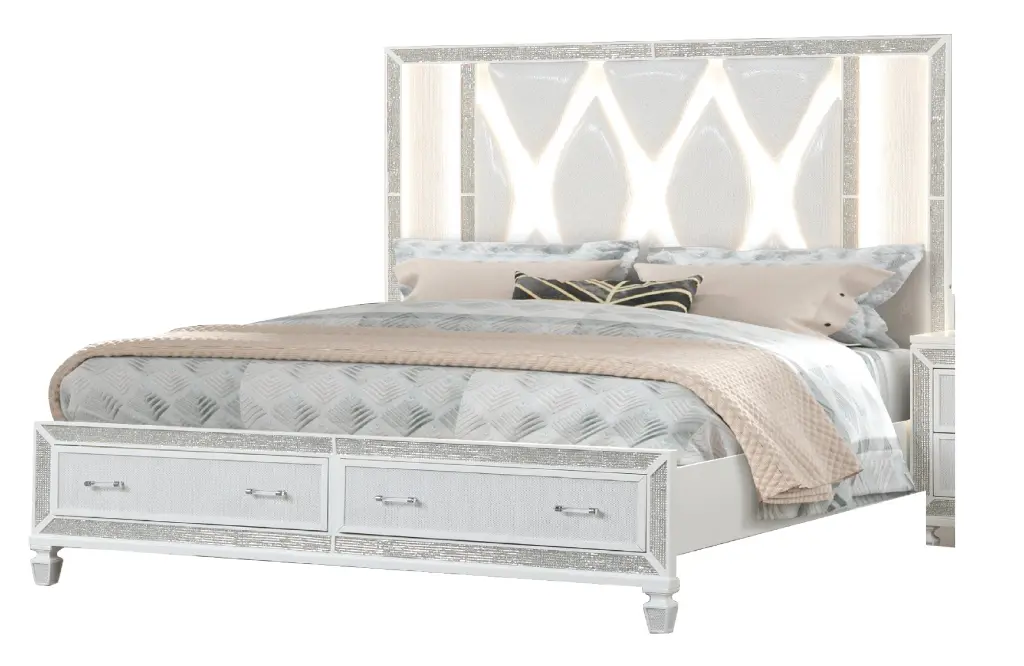 Glass King Storage Bed Made Timber Finished White Box Spring Not Included galaxy home furnishings