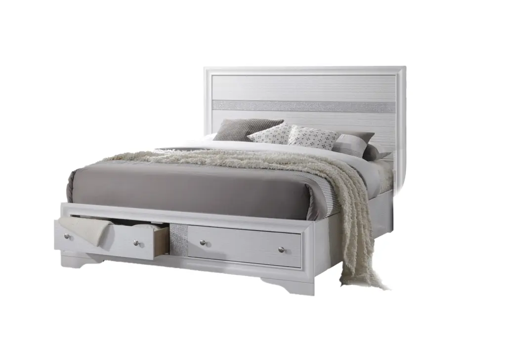 Matrix Traditional Style King Size Storage Bed White Solid Wood galaxy home furnishings