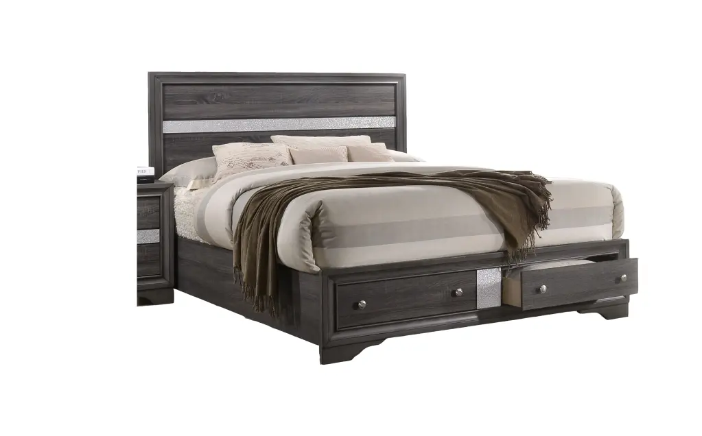 Traditional Style King Size Storage Bed Gray Wood Finish galaxy home furnishings