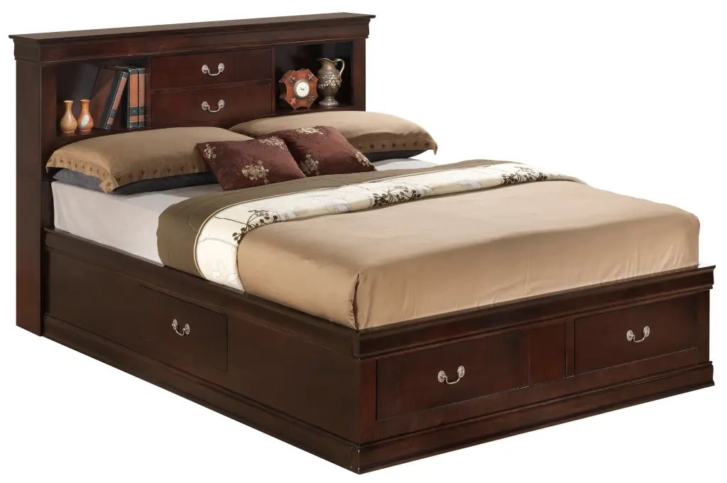 Louis Phillipe G3125B QSB Queen Storage Bed Cappuccino Beige Particle Board Bed glory furniture