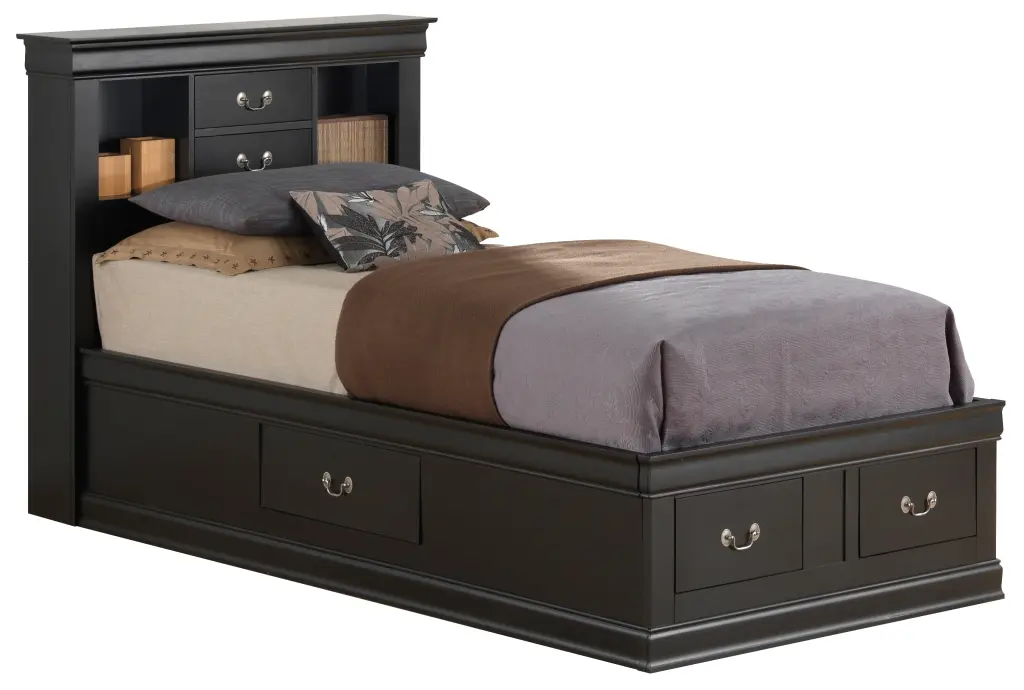 Louis Phillipe G3150B TSB Twin Storage Bed Black Particle Board Underbed Drawers glory furniture
