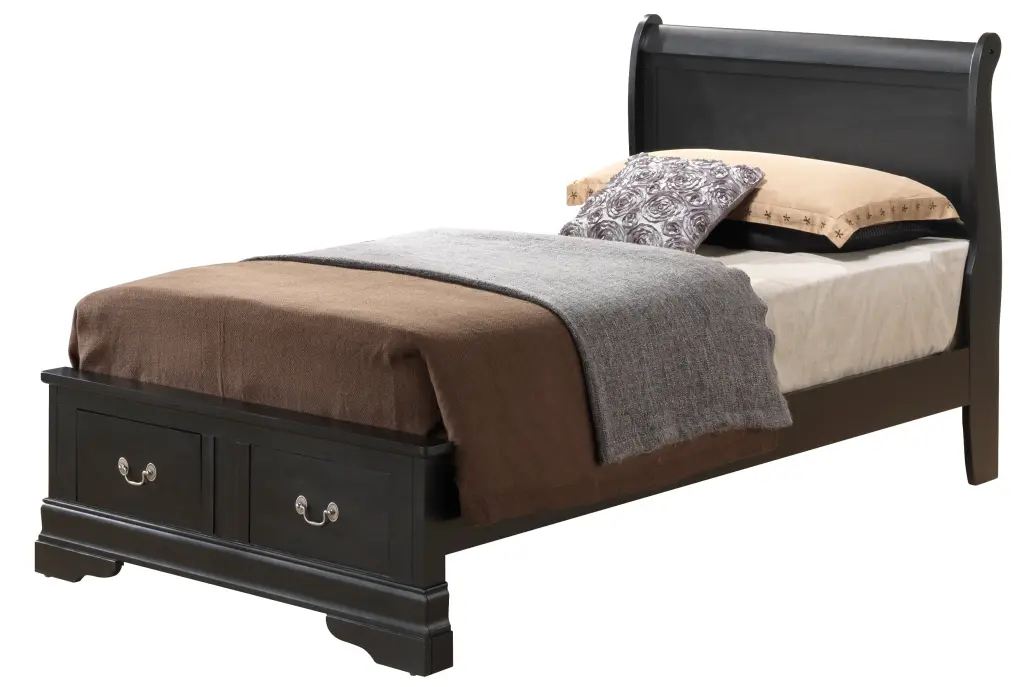 Louis Phillipe Twin Storage Bed Black Particle Board Frame glory furniture