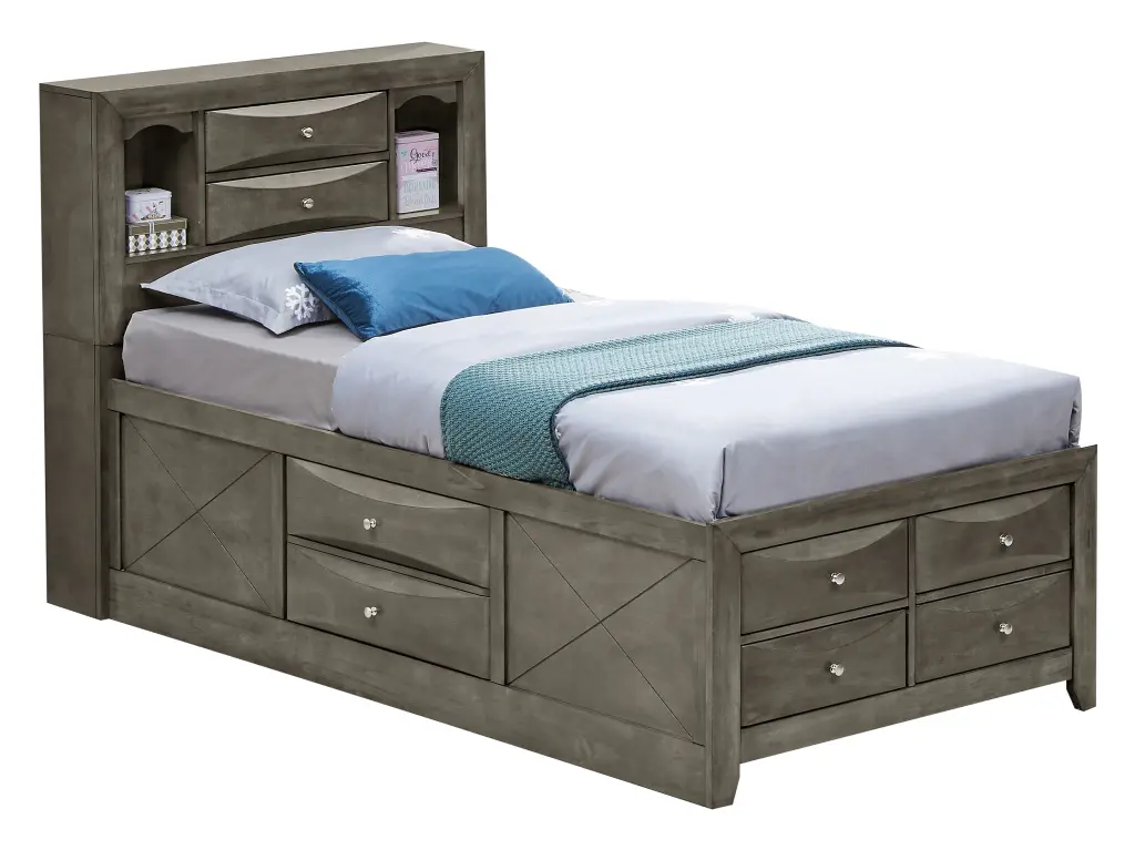 Marilla G1505G Twin Storage Bed Gray Particle Board Underbed Drawers glory furniture