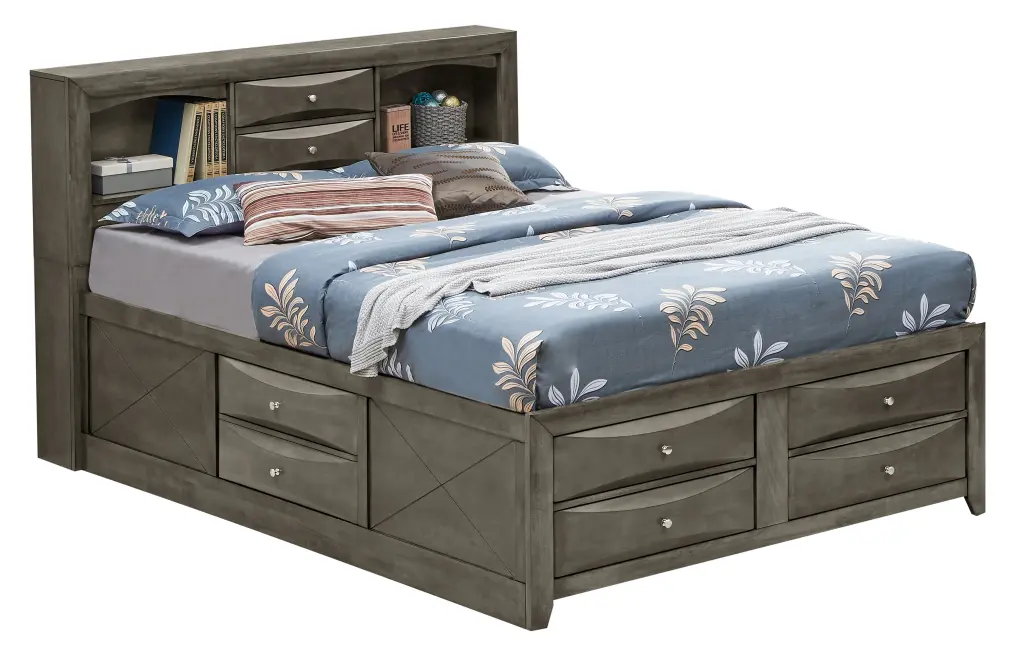 Polished Gray Full Storage Bed Modern Design Particle Board Frame Bedroom glory furniture