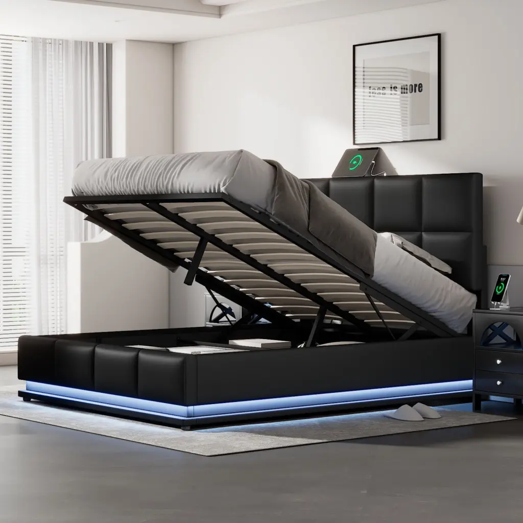 Full Tufted Upholstered Platform Bed Hydraulic Storage homey life