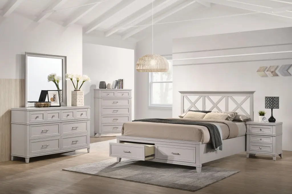 King X Storage Bed Gray Solid Wood MDF Frame ihomefurnishings