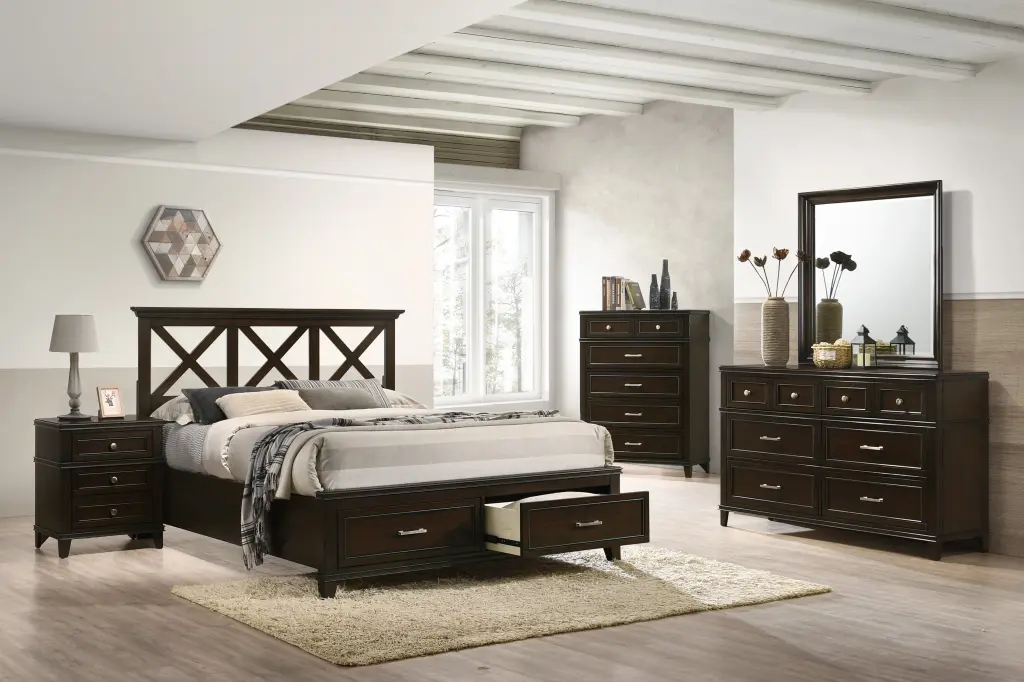 Queen X Storage Bed Mahogany Solid Timber MDF ihomefurnishings