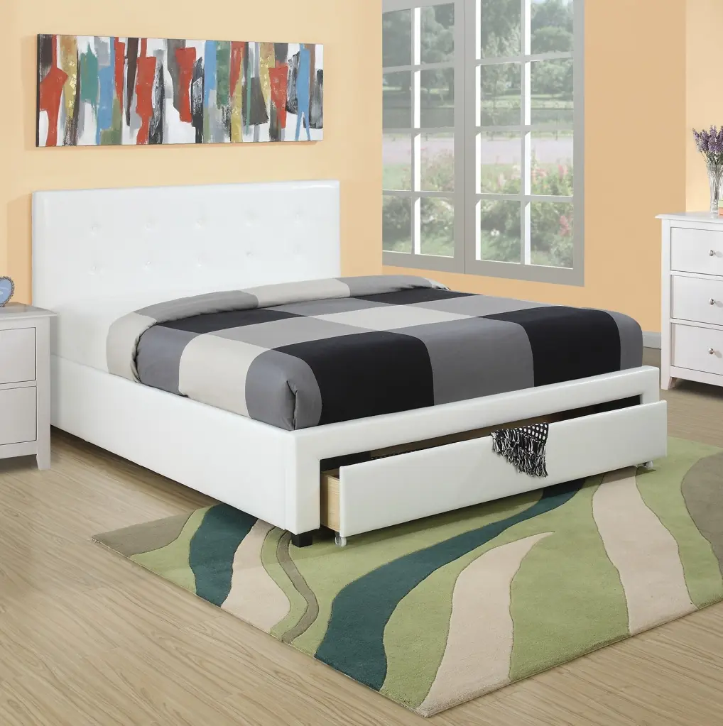 White Storage Under Bed Queen Size Bed Faux Leather Bedroom Furniture kanepe