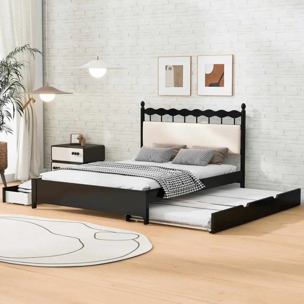 Queen Size Wooden Storage Platform Bed 2 Big Drawers lucky home