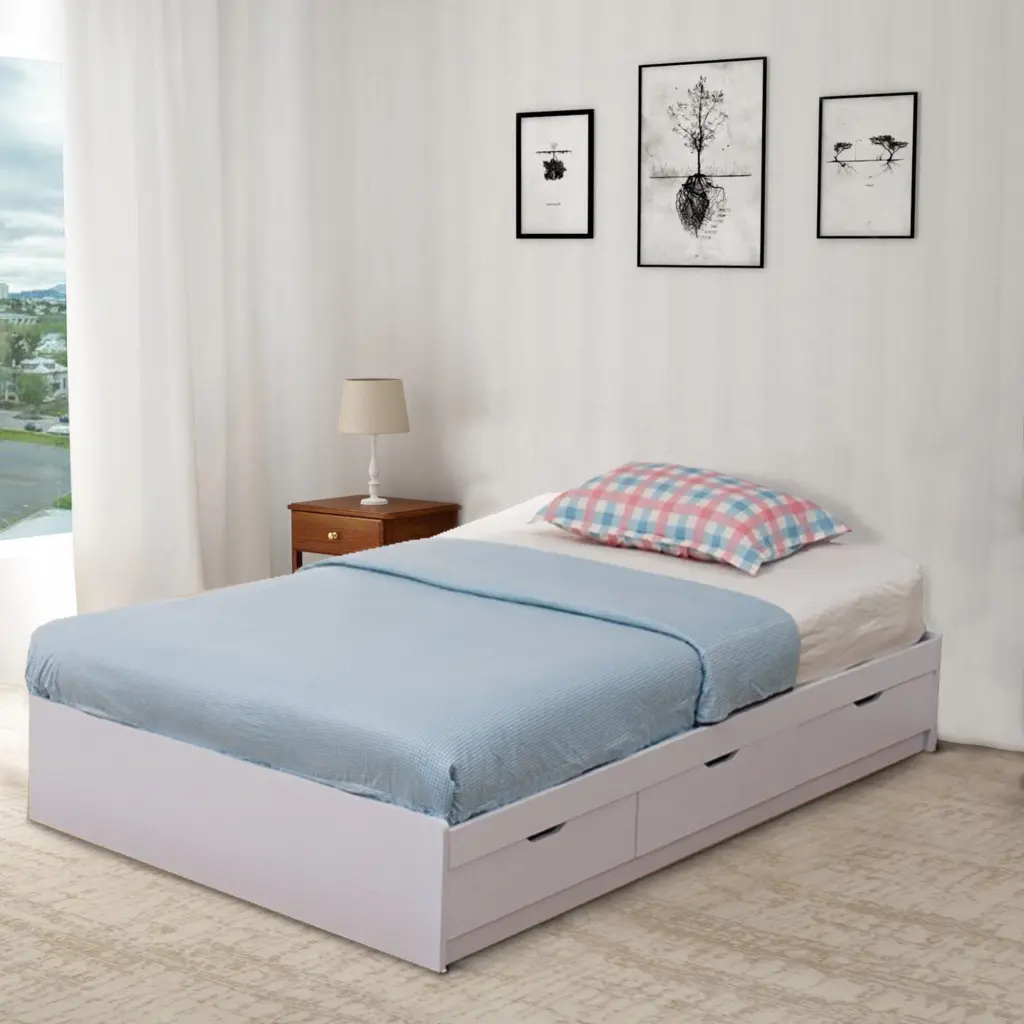 Contemporary Full Size Wooden Frame Chest Bed 3 Drawers White Finish royal hampton