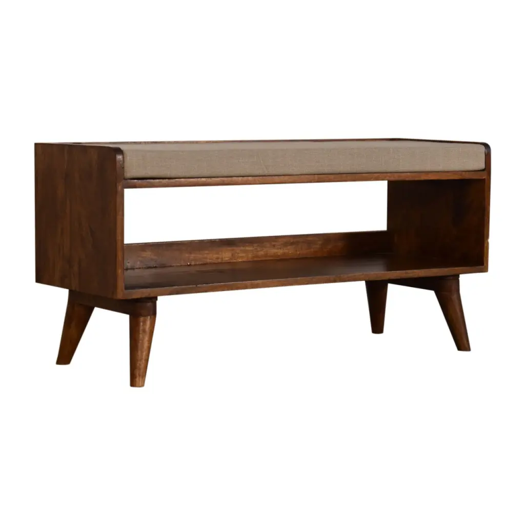 Mud Linen Nordic Storage Bench Chestnut Foam and Wood Material artisan furniture