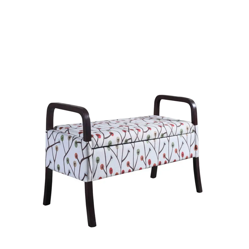 23.25 Inch Tall Wooden Storage Seat Cherry Blossom Print Multicolor california home