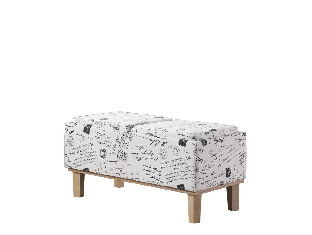 17 Inch Tall Stencil Letter Pattern Seat Flip Storage Bench Beige Upholstered Bench california home