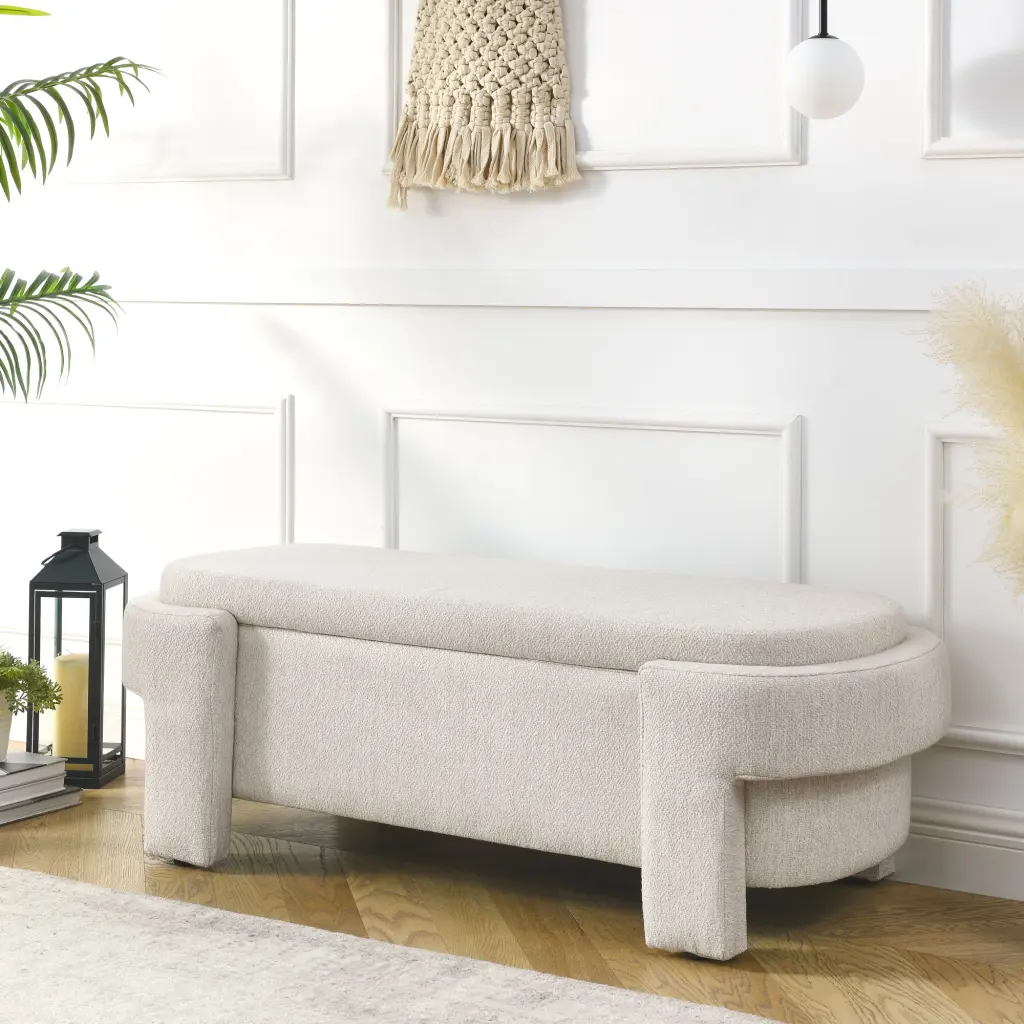 Linen Upholstered Bench Large Storage Space Living Room chuangyuan smart home