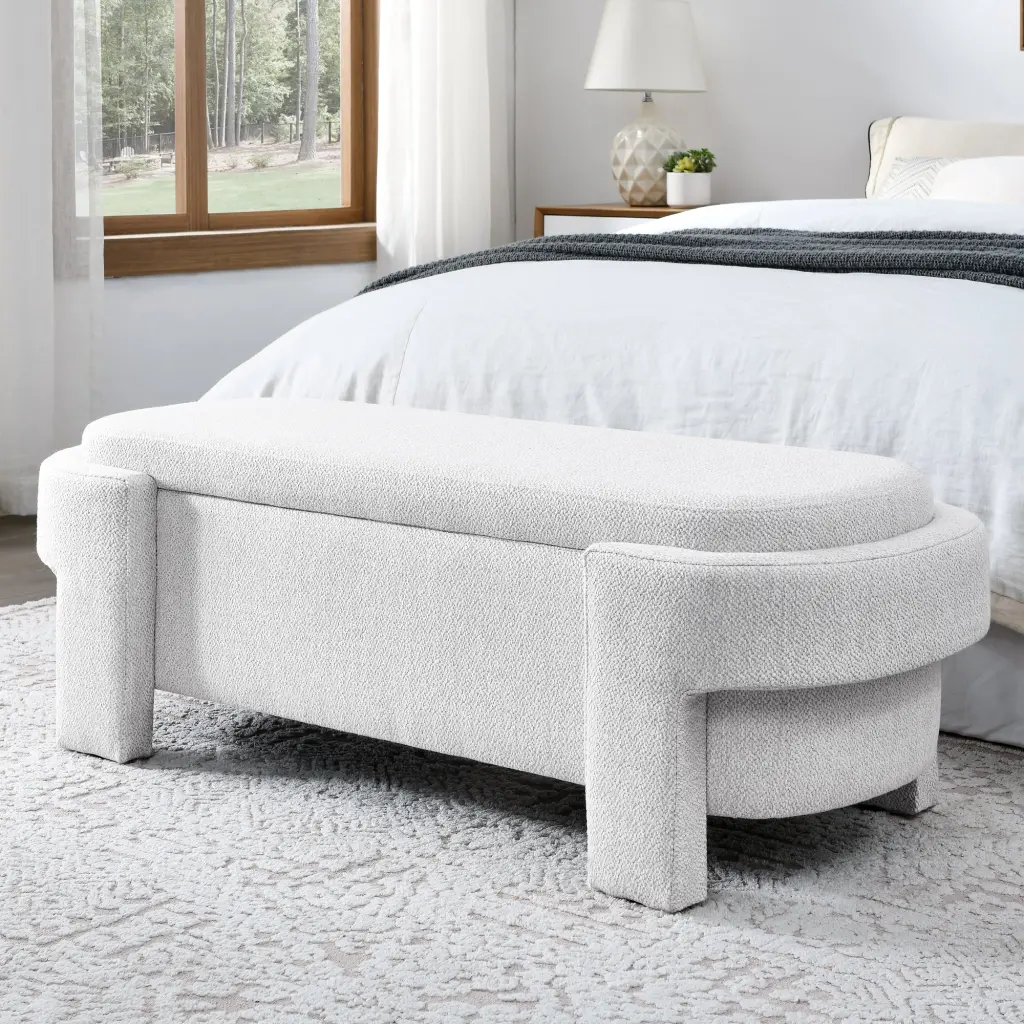 Linen Upholstered Storage Bench Large Storage Space chuangyuan smart home