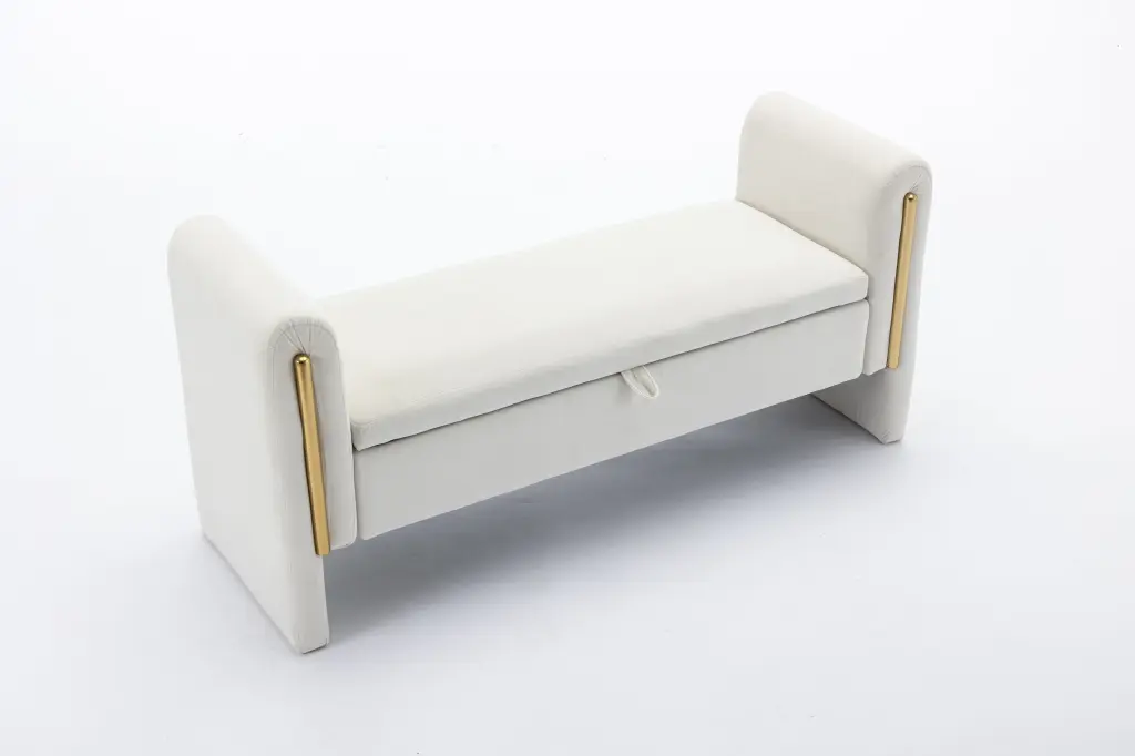 Velvet Fabric Storage Bench Bedroom Bench Gold Metal Trim Stylish Seat Storage dg collection