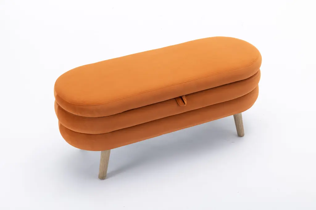 Velvet Fabric Storage Bench Wood Legs Bedroom Living Room dg collection
