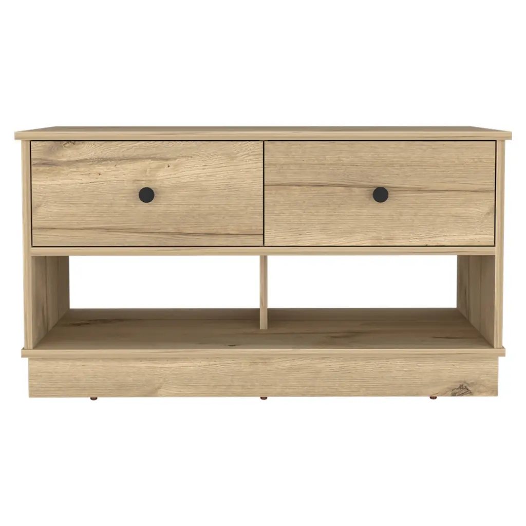 Tulip Storage Bench Two Drawers and Two Shelves Beige Melamine fm furniture