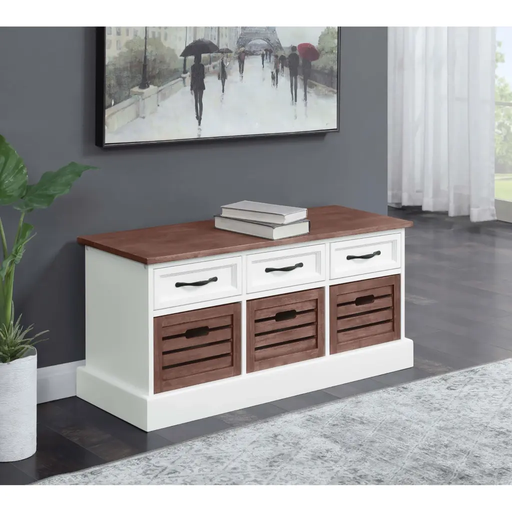 Brown and White 3-Drawer Storage Bench Living Room Entryway or Bedroom furniture max