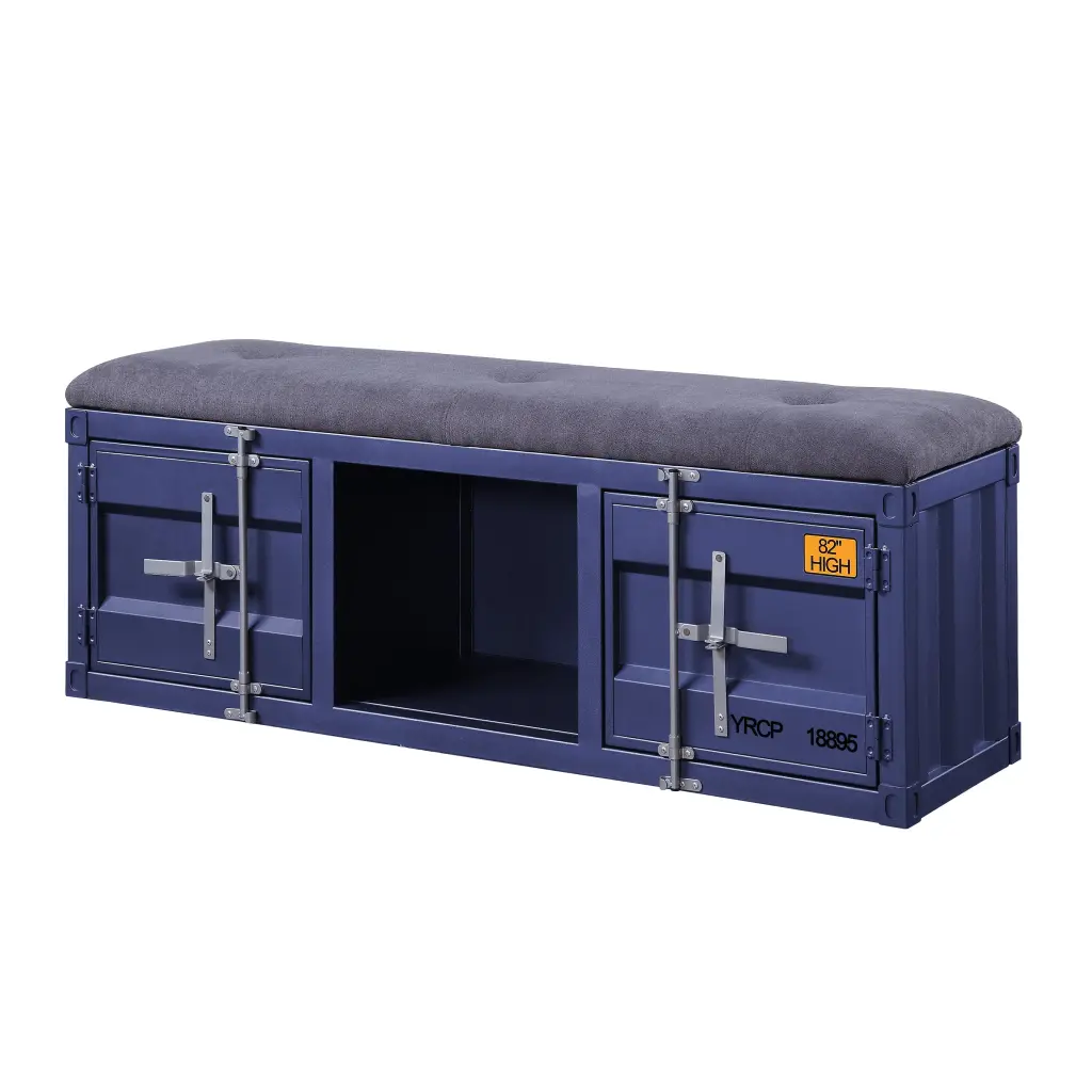 Grey And Blue Storage Bench Grey Blue Bedroom Grey Industrial Modern Style furniture max