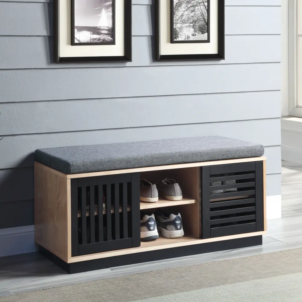 Oak and Espresso Bench Storage Solid Shoe Bench Living Space furniture max