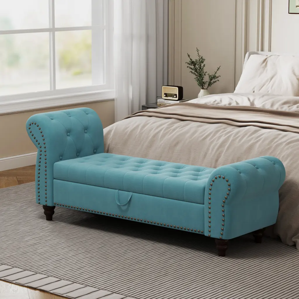 64.5 Inch Tufted Bed Bench Chaise Lounge Storage Bedroom hdf store