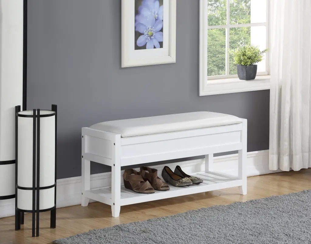 Rouen Seating Bench Shoe Storage White Wood Entryway Bench Home hz
