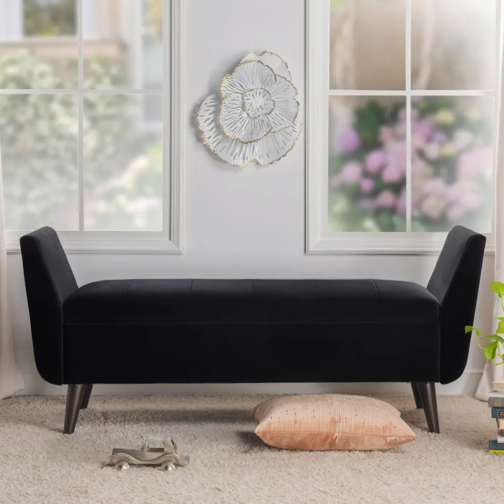 Duff 60 Inch Mid Century Modern Upholstered Entryway Storage Bench Anthracite jennifer taylor home